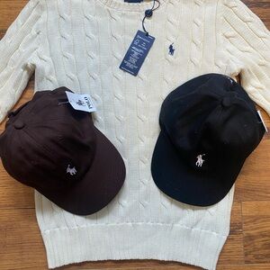 Polo by Ralph Lauren Cream Sweater and Black & Brown Caps